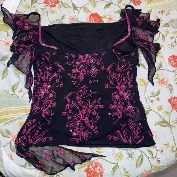 Vintage Andretta Donatello Silk Beaded Sequin Embroidered Top - Picture 2 of 16